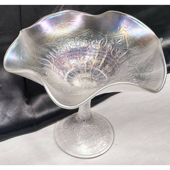 Antique Northwood Hearts and Flowers Iridescent Carnival Pedestal Compote Dish - Picture 7 of 10